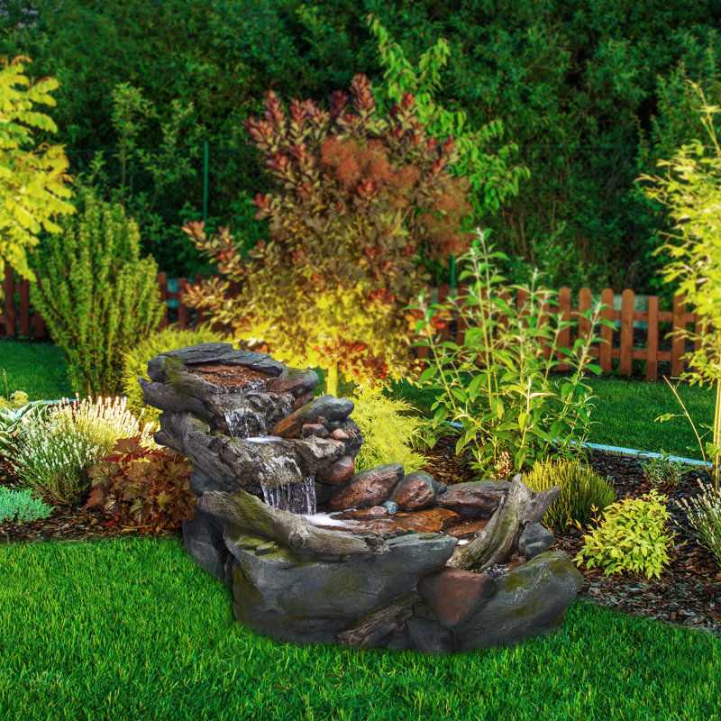 Rainforest 3-Tier Outdoor Cascading Water Fountain, 60" with LED Lights, Gray