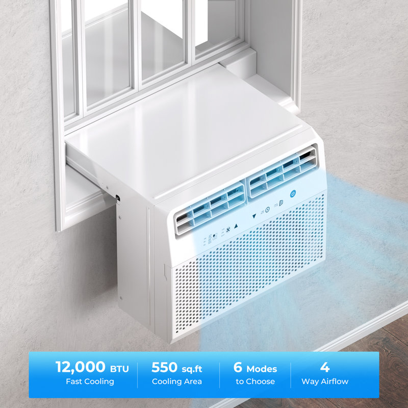 Electatic 12,000 Btu U-shaped Window Air Conditioner - Ultra Quiet 45db, Cools 550 Sq.ft, 6 Modes & Remote Control, Energy Saving With Sleep Mode & Auto Temp Sensor