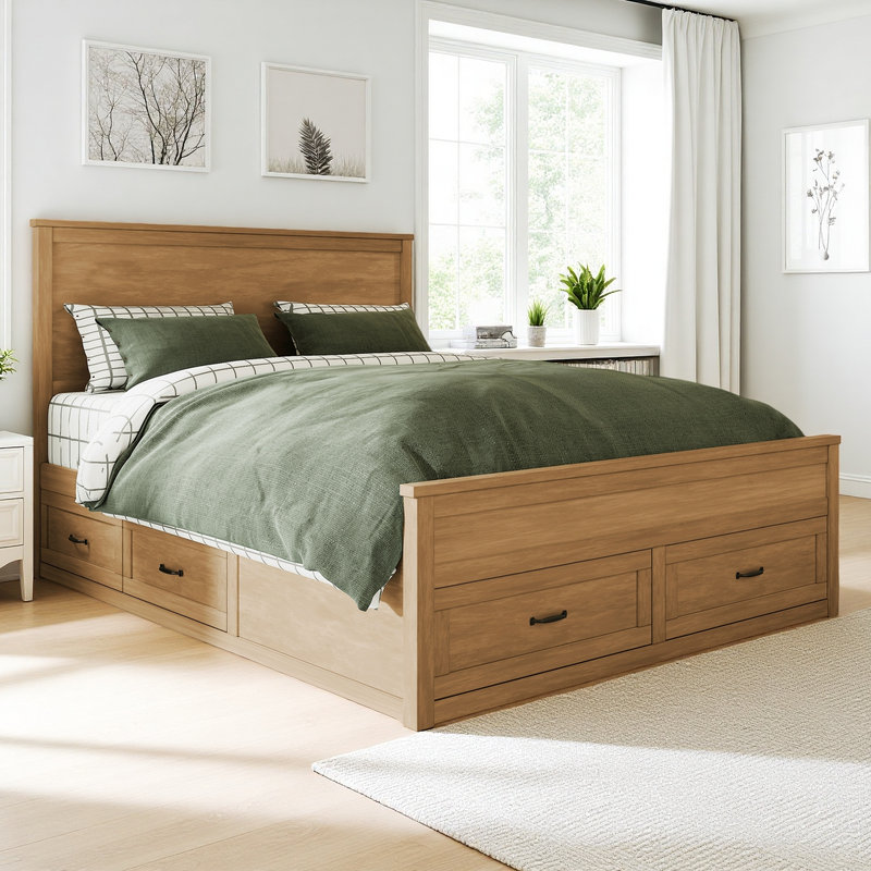 similar to stock photo queen bed frame platform with drawers, center supports included