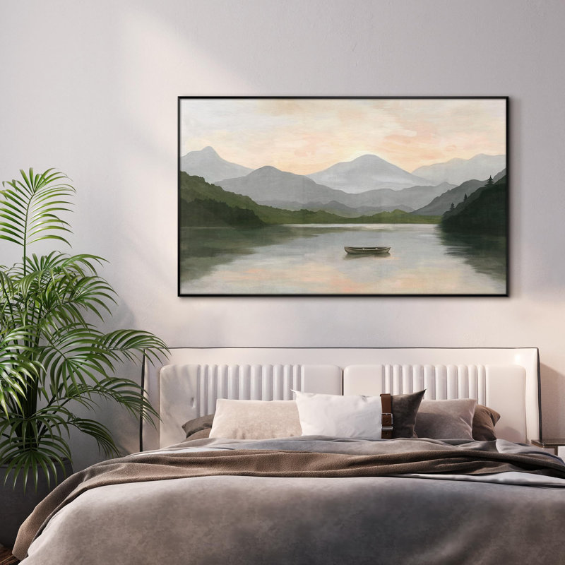 Frame Assembly Required, Serene Mountain Lake Scene at Sunset Landscape Home Decor Extra Large Wall Art Print