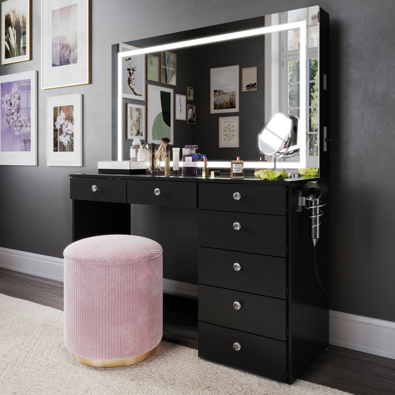 Brielle Premium Makeup Vanity With Bluetooth Speakers And Full LED Mirror
