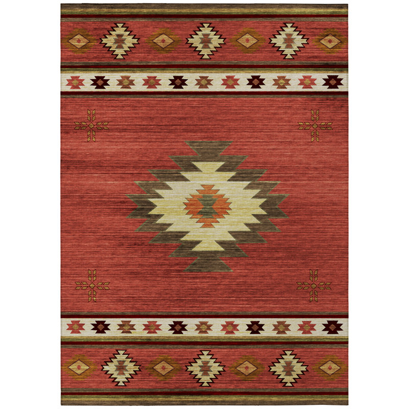 Binette Southwestern Machine Woven Polyester Indoor / Outdoor Area Rug in Red/White/Brown