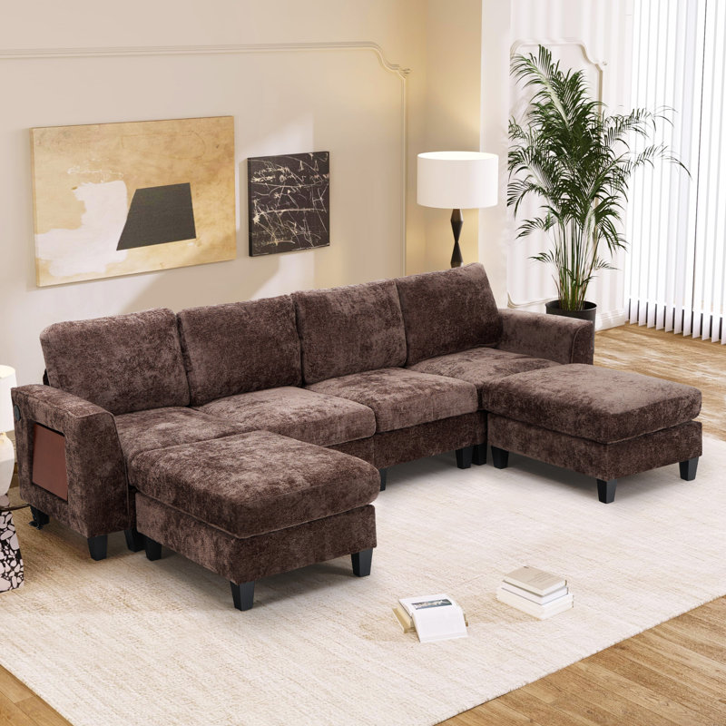 118”Upholstered Wide Reversible Modular Corner Sectional Sofa With Ottomans