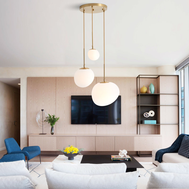 Modern 3-light Cluster Pendant Lighting - Frosted White Glass Globe Chandelier For Kitchen Island, Dining Room, Living Room, And Bedroom Ceiling Fixture