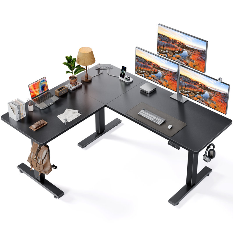 l-shaped standing desk – adjustable height electric desk with memory controller