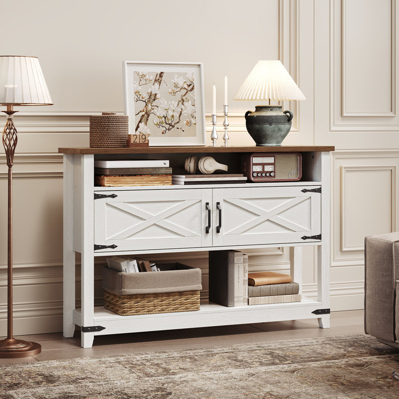 chaseburg 47.2" farmhouse console table entryway table with 2 cabinets