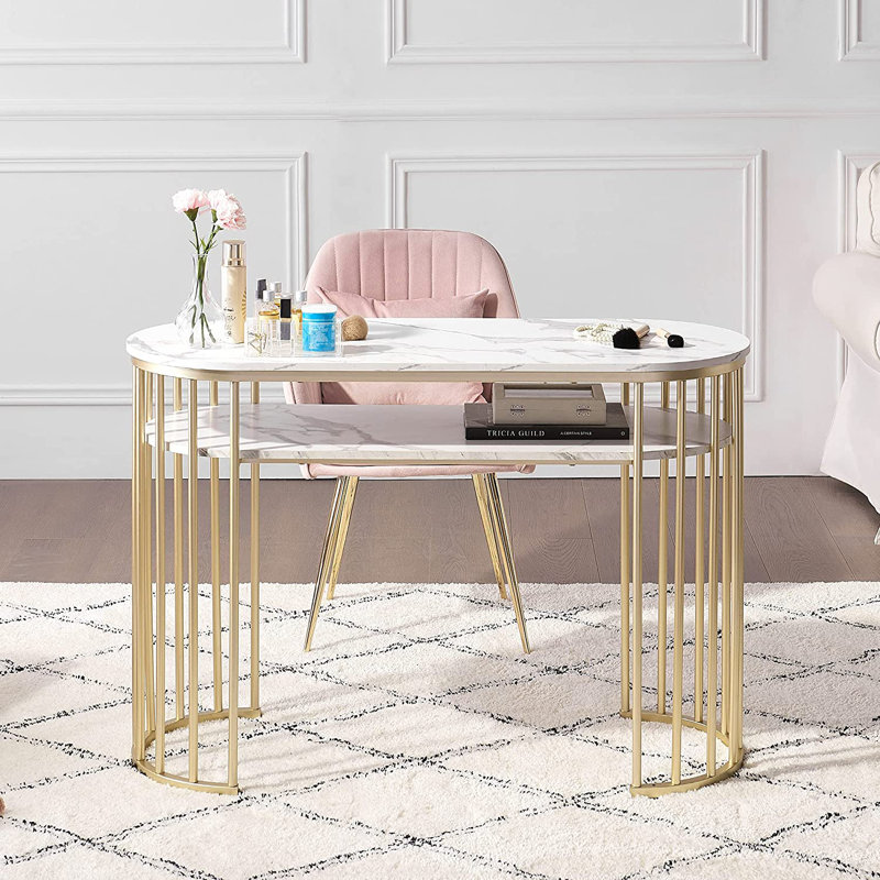 (SimilarModern Manicure Table, Nail Desk with Metal Frame, Vanity Makeup Desk