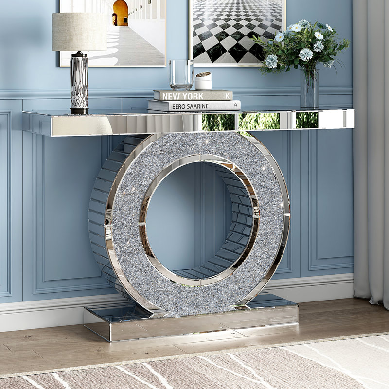 Rillamas 47.27" Mirrored Glass Console Table with Crush Diamond