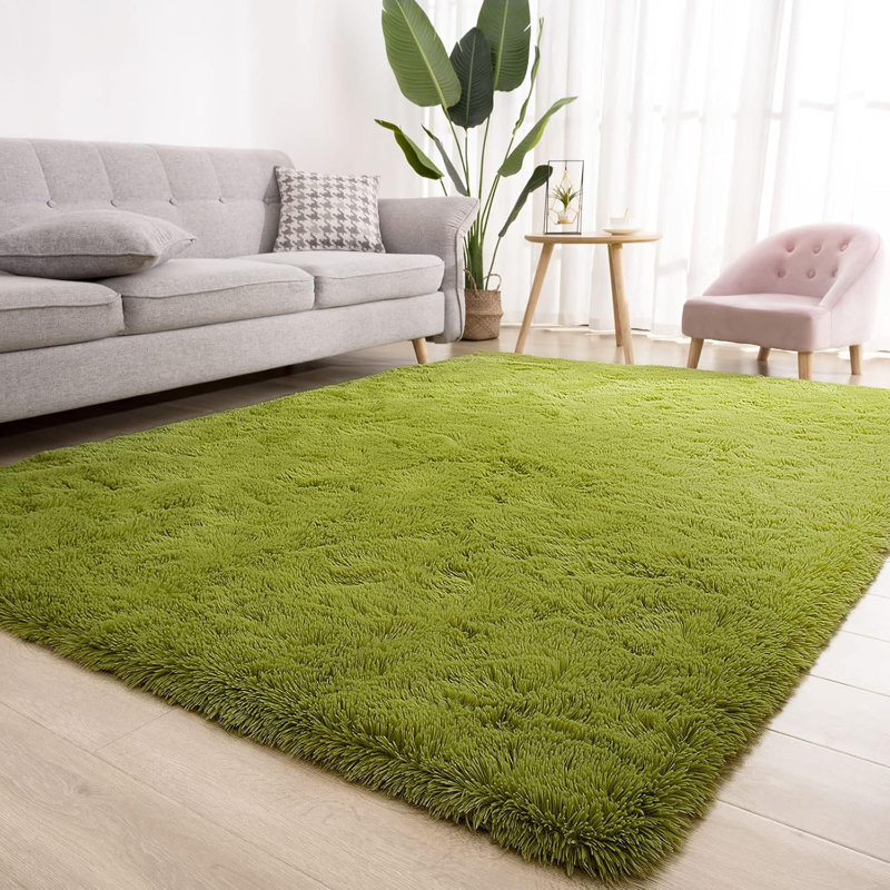 Solid Rug Soft Fluffy Grass Green Indoor Area Rug for Living Room Bedroom Nursery Kids Room (4’ x6’)