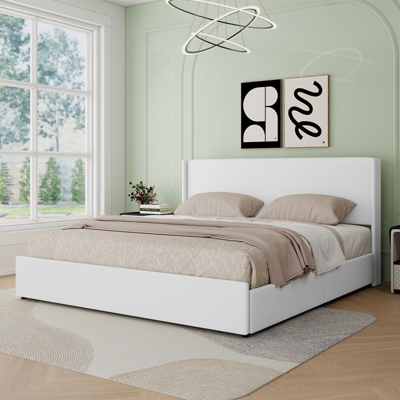 jaylei 4 drawers upholstered storage bed with wingback headboard king 