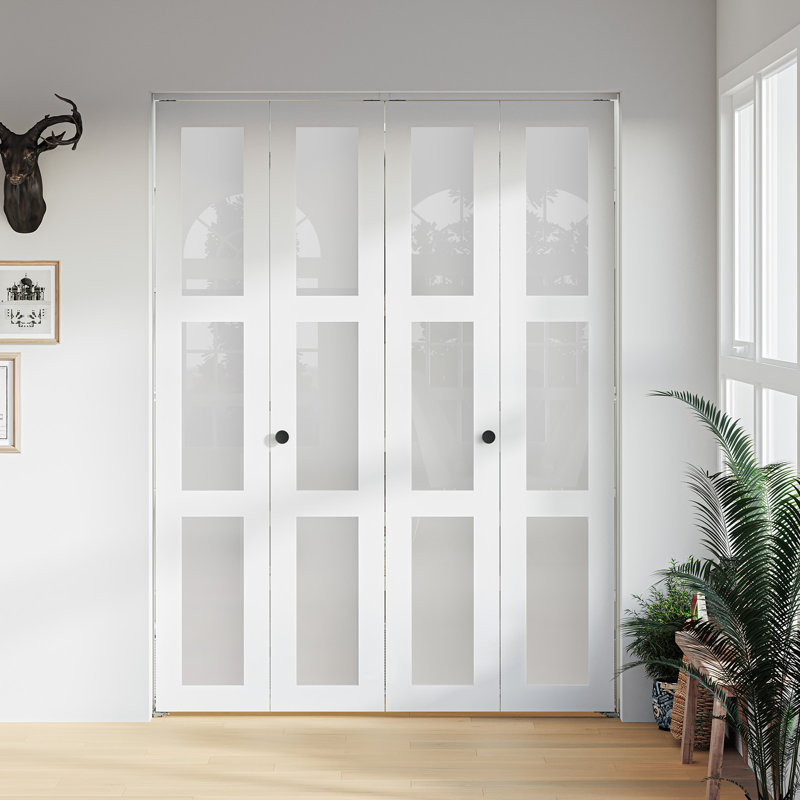 incomplete 3-Lite 78\" Frosted Glass Double Bi-Fold Doors for 80\" Door Opening Height with Installation Hardware Kit