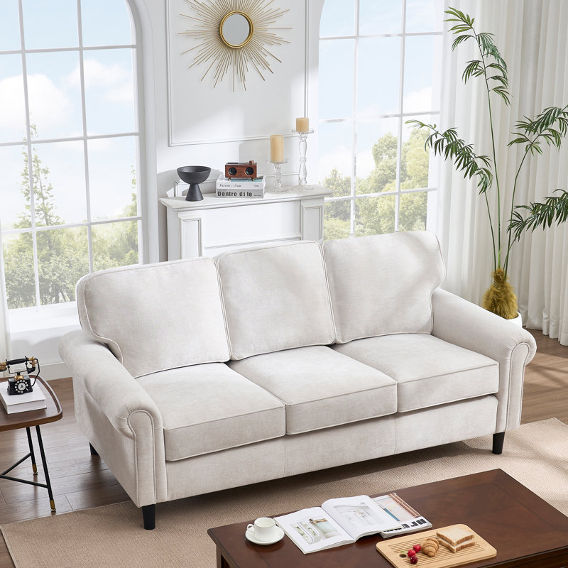 incomplete 82.7\" Chenille Modern Sofa Rolled Arms Upholstered Couch