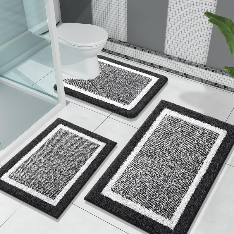 Bathroom Rugs Sets 3 Piece, Soft Absorbent Microfiber Bath Rugs