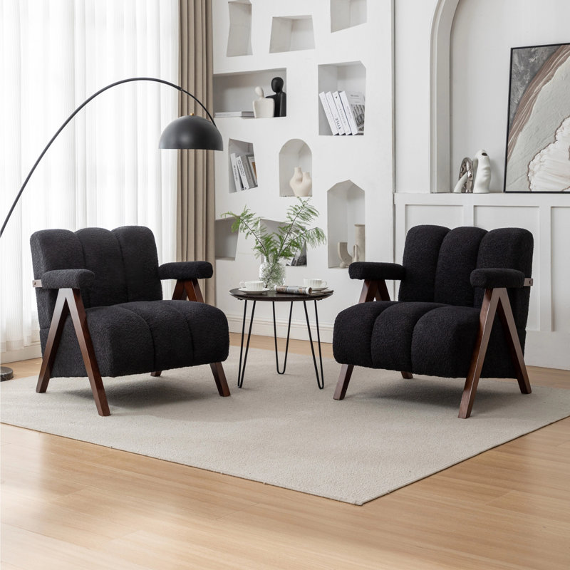 similar to stock photo white Dormon Upholstered Boucle Armchair with Solid Wood Legs (Set of 2)