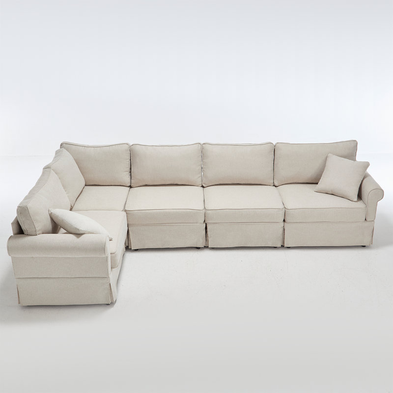 (Incomplete) Versatile Convertible Sectional Sofa with Rolled Arms and Soft Fabric