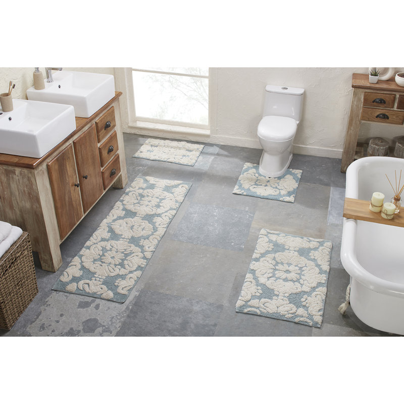Chemash Premium-Quality 100% Cotton Super Absorbent Machine Washable 4 Piece Bathroom Rug Set