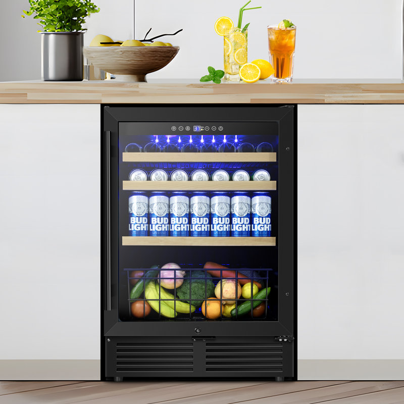 24\" Beverage Refrigerator 180 Cans Beverage Cooler Reversible Door Recessed Black Beer Fridge With 1 Basket INCOMPLETE 