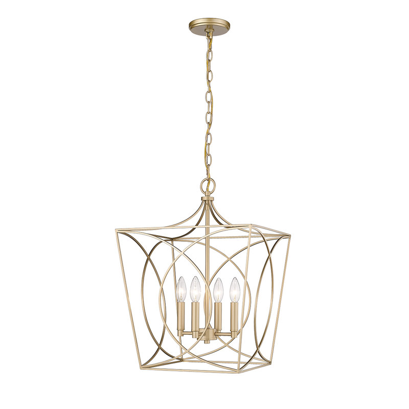 4 - Light Steel Dimmable Lantern Geometric Chandelier
