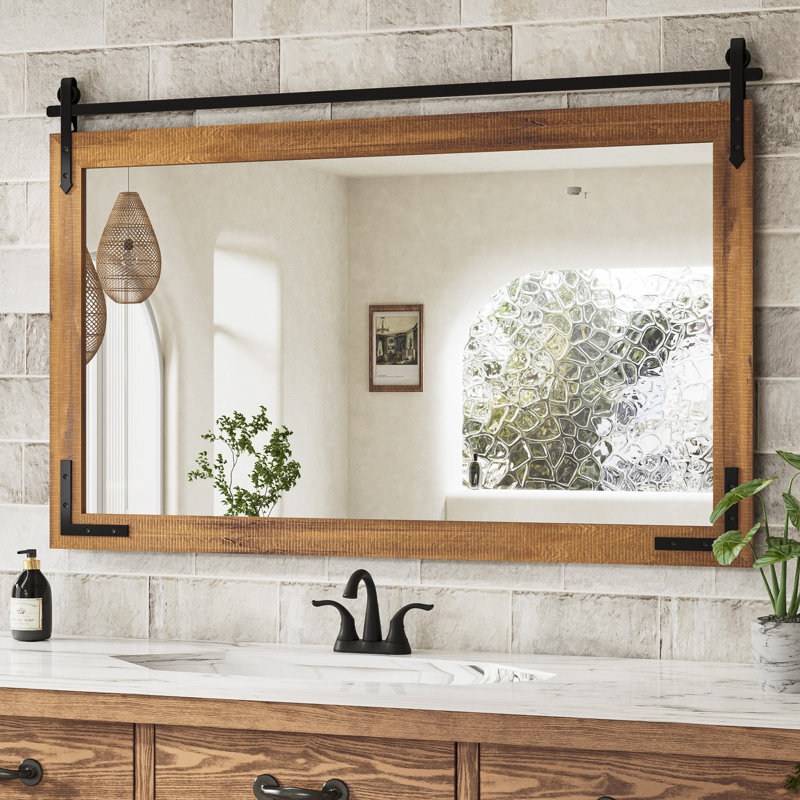 Brunilda Rustic Farmhouse Solid Wood Frame Accent Mirror Decorative Mirror