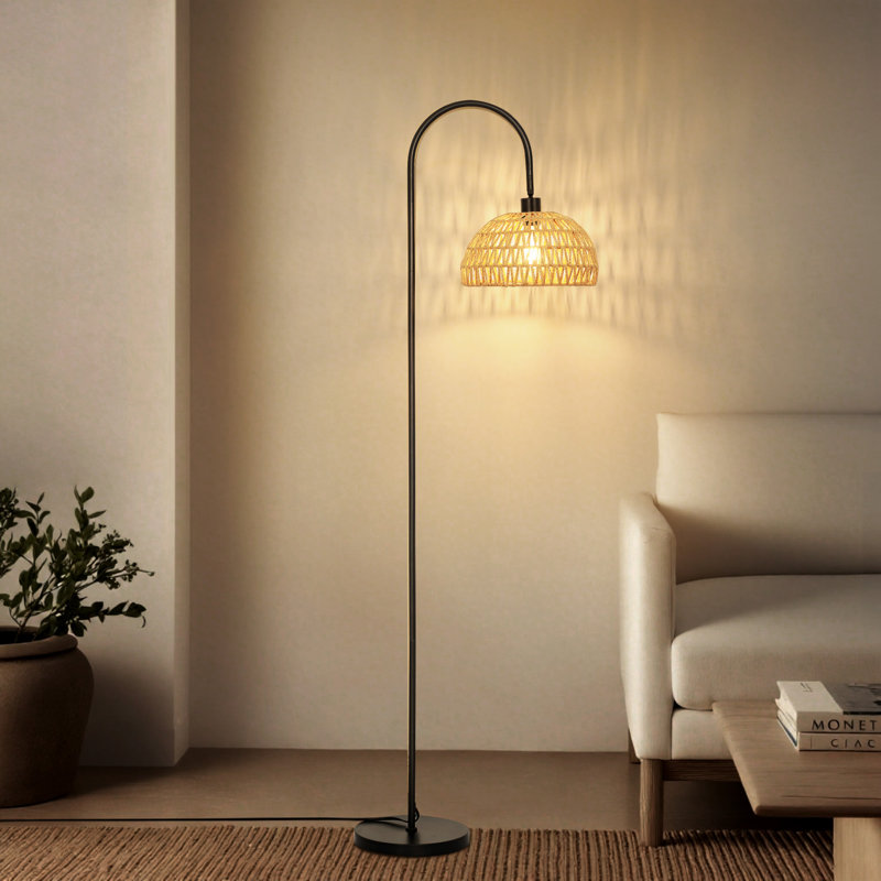 Aarzo 62" Arched/Arc Rattan Floor Lamp
