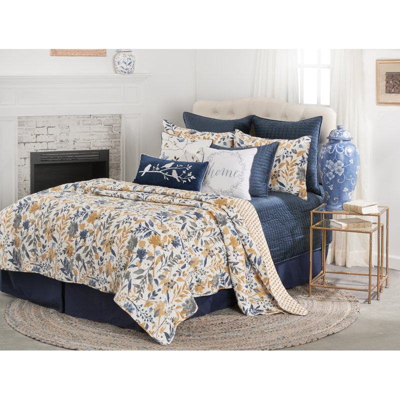 Natural Home Blue/Yellow/Gray/White Cotton Reversible Quilt Set(Similar to the stock photo) 