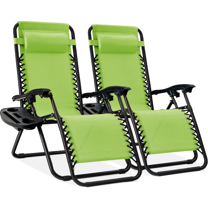 Nathen Zero Gravity Lounge Chair Recliners for Patio, Pool w/ Cup Holder Tray (Set of 2)
