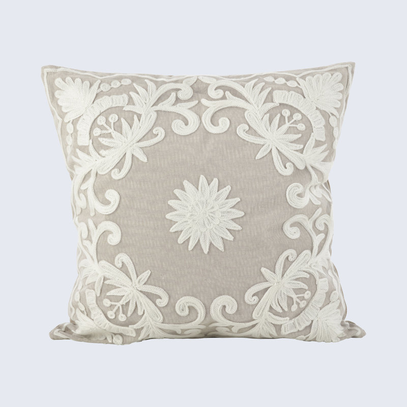 Wells Embroidered Cotton Throw Pillow
