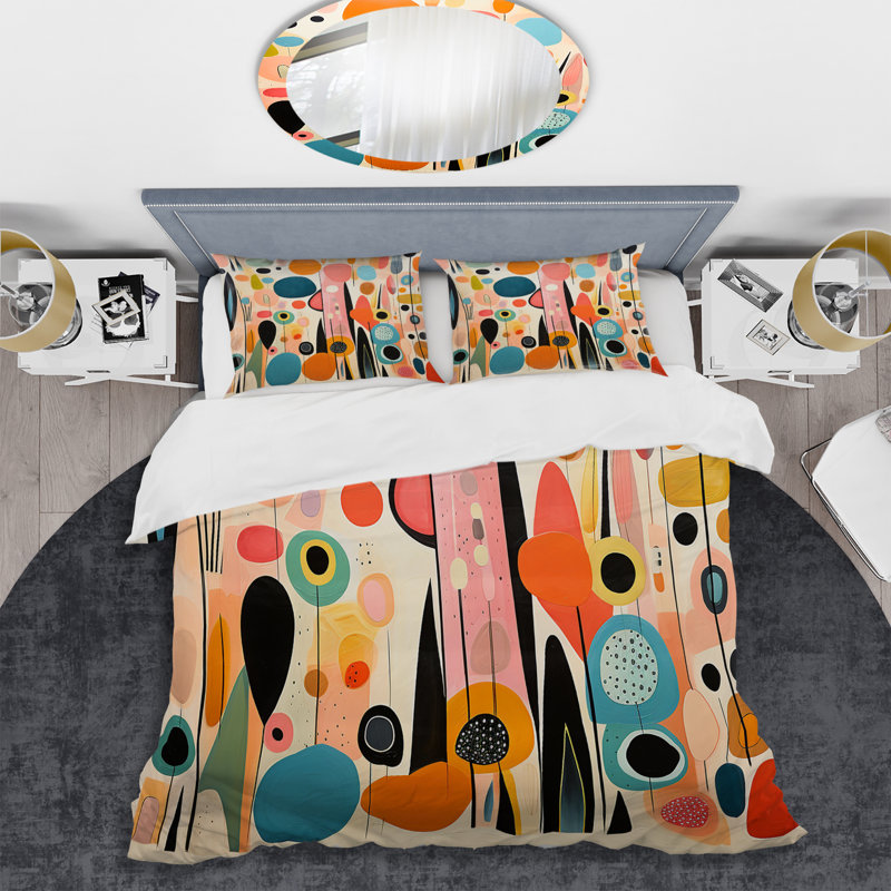 Pink Mid Century Playful Patterns II - Abstract Midcentury Duvet Cover Set