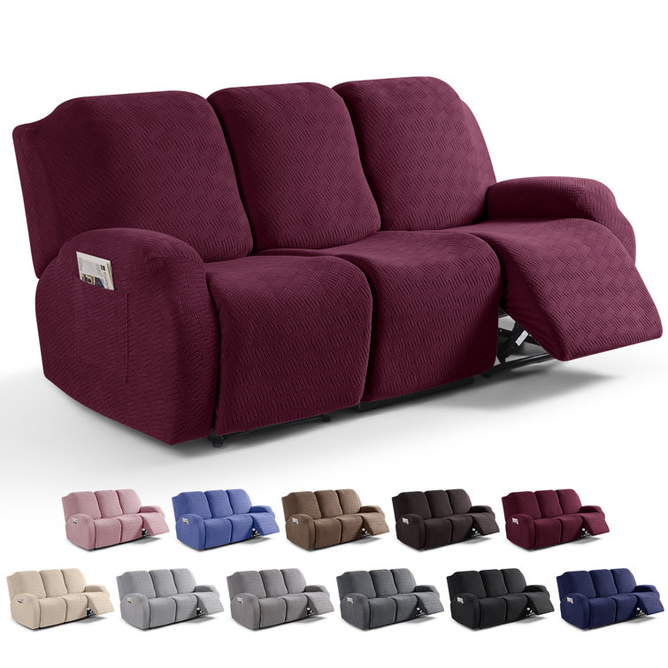 Wald 3 Seats Jacquard Recliner Chair Covers Furniture Protector Recliner Slipcovers With Elastic Bottom For Kids Pets
