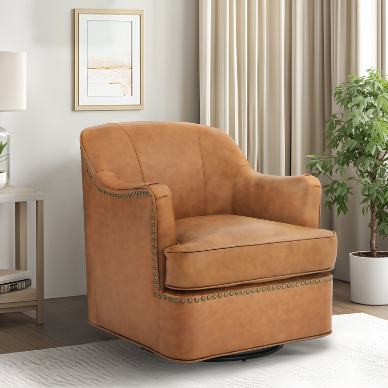 Genuine Leather Swivel Barrel Chair For Living Room, Bedroom INCOMPLETE 