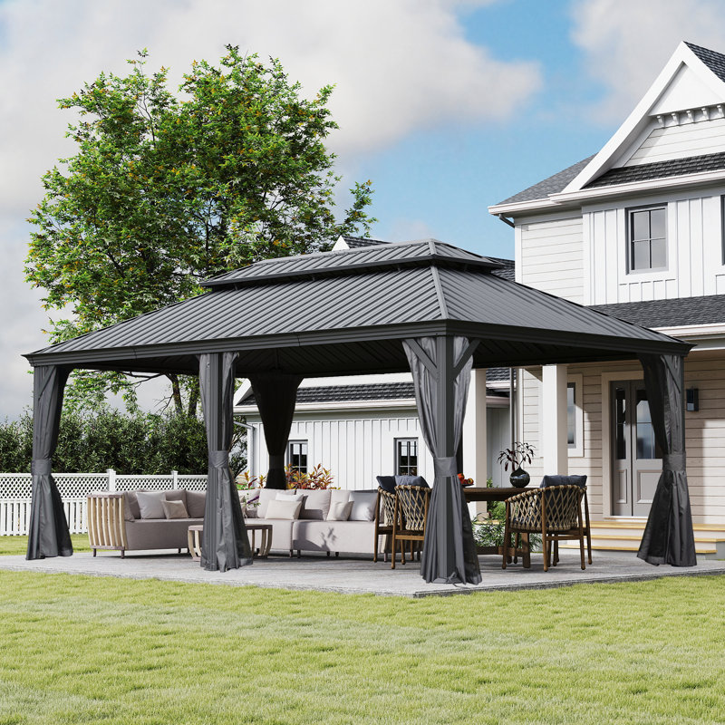 (box 2 of 7) 18 ft. w x 12 ft. d galvanized steel patio gazebo with double roof