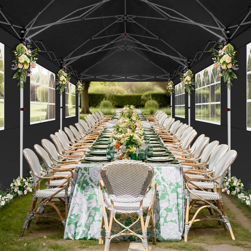 10x30 Pop up Canopy with 8 Removable Sidewalls, Outdoor Canopy Waterproof Commercial Tents for Parties Wedding, with Upgrade Raised Top Cover and Roller Bag, with 4 Sandbags