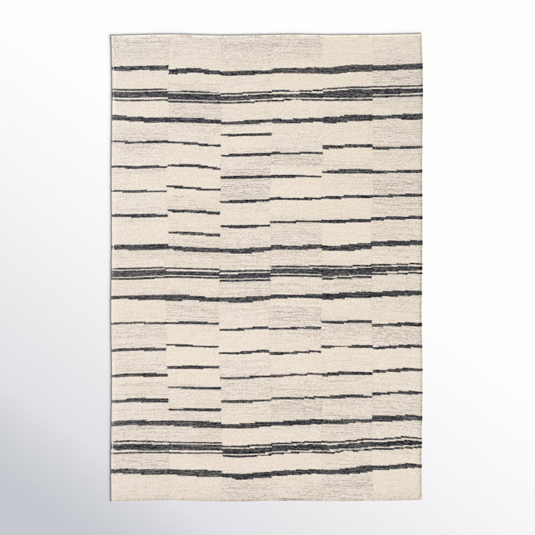 rune striped handmade tufted wool area rug in beige/charcoal