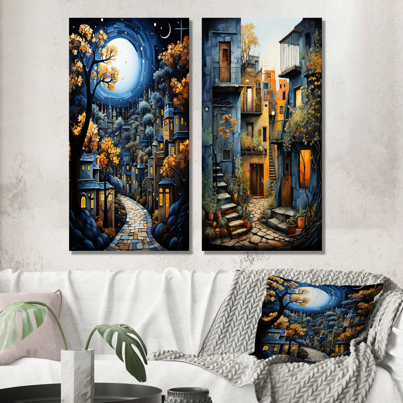 Mexican Art Landscape Oaxacan Odyssey - Abstract Landscapes Metal Wall Art Prints Set Of 2