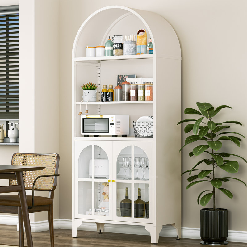73.6\" arched metal storage display cabinet, curio cabinet with adjustable shelves and glass doors.   similar
