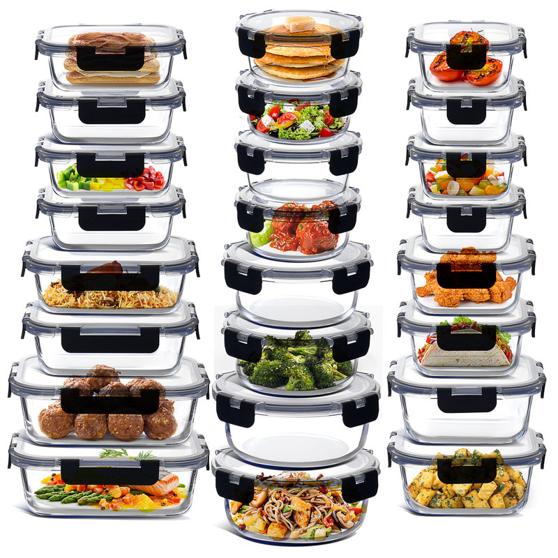 Prep & Savour Glass Food Storage Containers with Lids (Set of 24)
