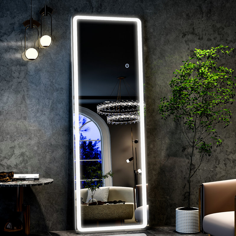 holroyd lighted full length mirror with stand rectangle led wall mirror