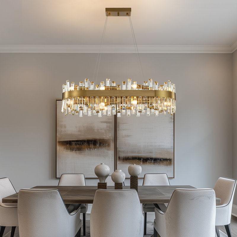 kacy dimmable 16/20-light gold rectangle crystal chandelier modern ceiling light for kitchen island or dining room