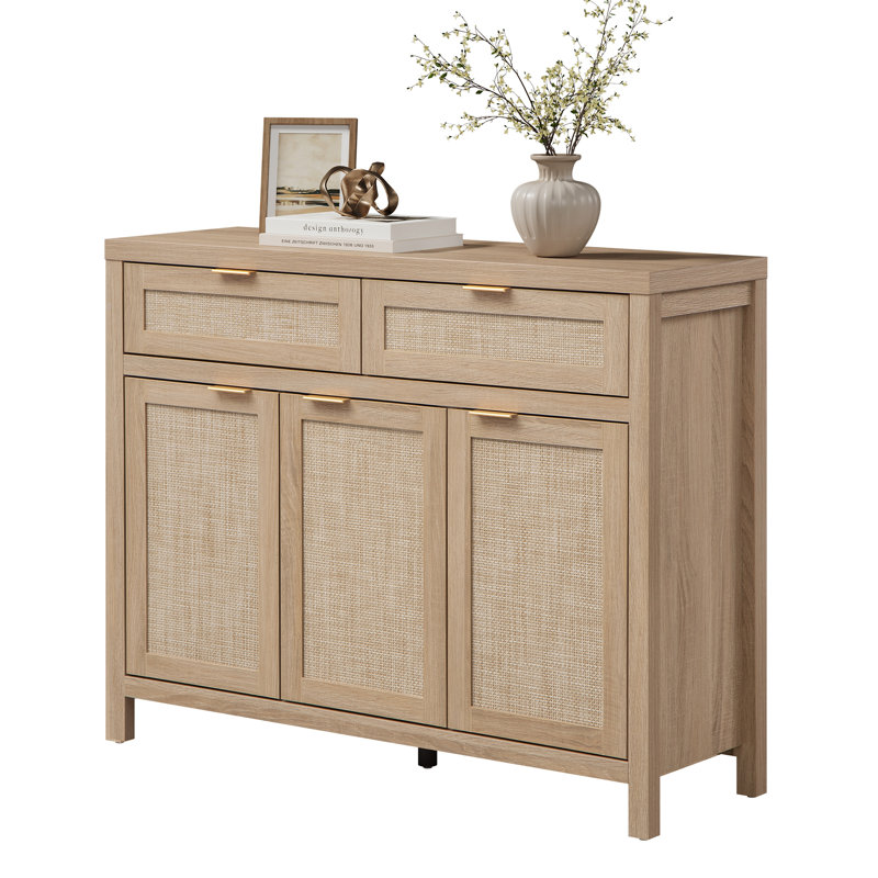 43.39'' w 2-drawer and 3-door rattan sideboard with adjustable shelves
incomplete 