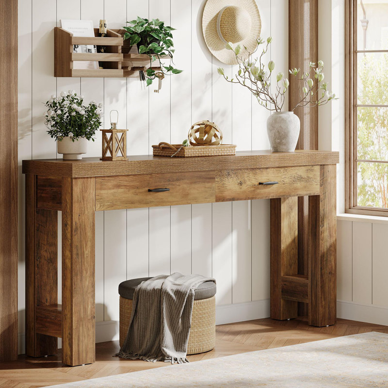 Farmhouse 63\" Wood Console Table with 2 Drawers INCOMPLETE 
