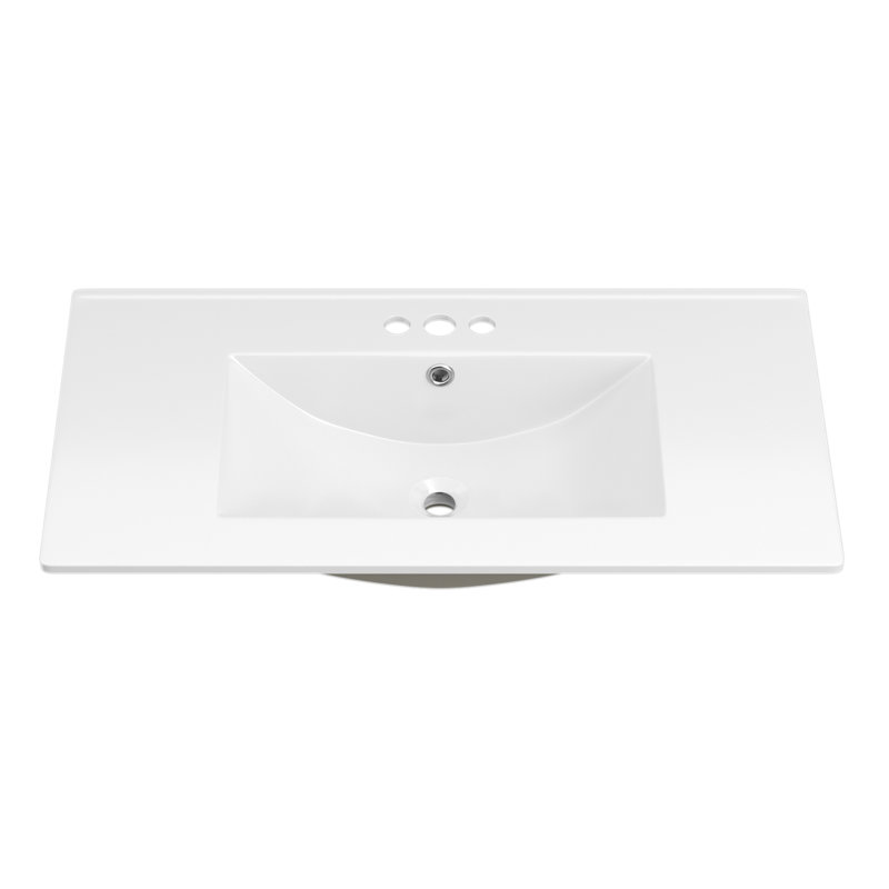 36"X18¼" Bathroom Vanity Sink Top With Three Holes, Ceramic Vanity Sink Top With Overflow, Drop In Bathroom Vessel Sink Rectangle, Glossy White