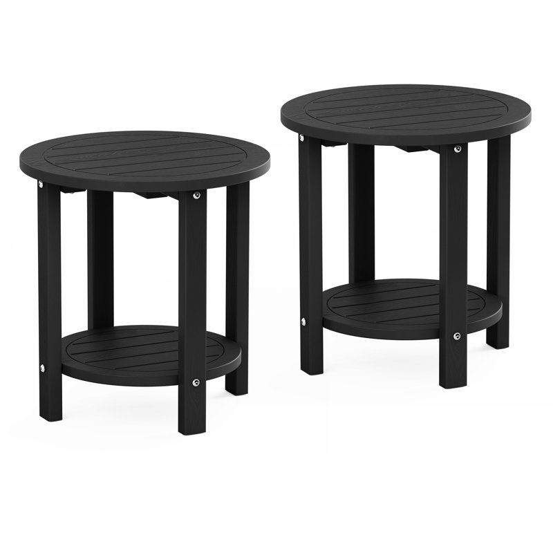 16 inch round outdoor side table adirondack plastic/resin patio side table weather resistant end table with storage shelf ?set of 2?