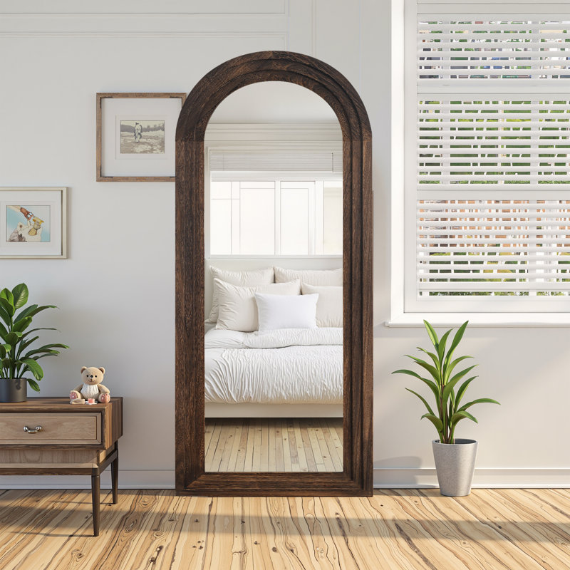 Chic Ornate Solid Wood Accent Mirror Distressed Arch Wall Mirror Retro Full Length Mirror INCOMPLETE 