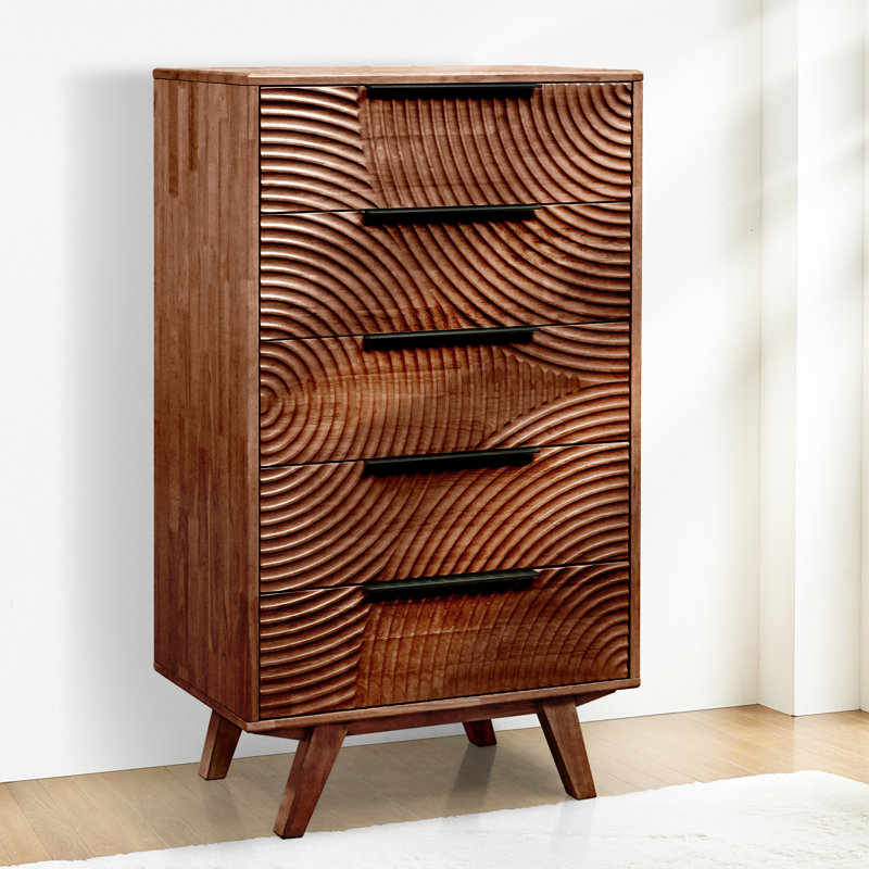 ACACIA Harmony 5-Drawer Tall Dresser – Solid Wood Bedroom Dresser With Zen-Inspired CNC Circle Design – Vertical Chest, Mid-Century Modern Wood Dresser
