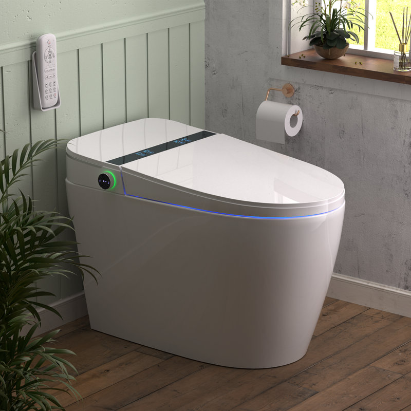 bcan smart toilet with massage bidet, auto open lid/seat, 1.28 gallons auto dual flush, heat seat, warm wash/dryer, soft closing, remote control smt2201c
