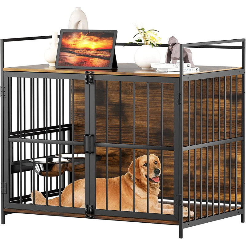 Dog Crate Furniture-Style Cages for Dogs Indoor with 2 Stainless Steel Bowls SIMILAR 