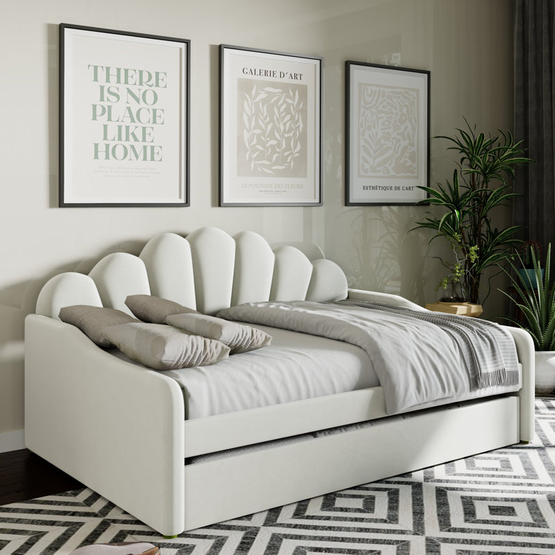 Kaleab Upholstered Full Daybed, Curved Arms Shalle, Shaped Backrest, Sofa, Guest Bed