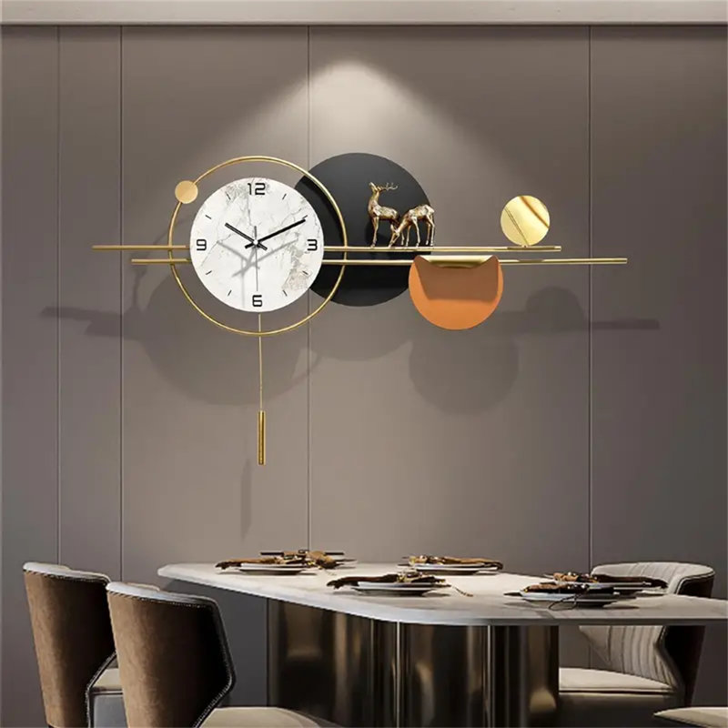 36''lx19''w Modern Silent Pendulum Wall Clock - Large Decorative Metal Wall Art For Living Room, Kitchen, Bedroom, Entryway, Office Decor