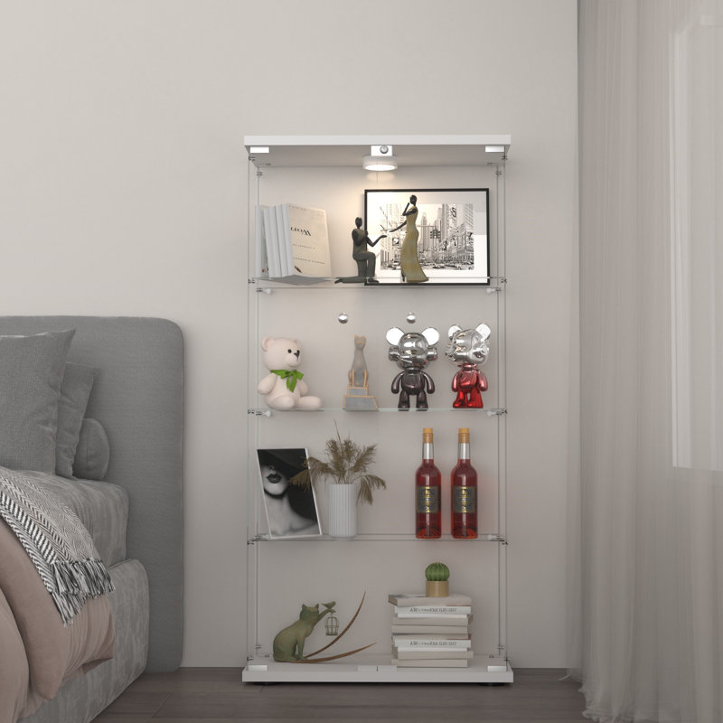 Dedorah Glass Display Cabinet, Curio Storage Cabinet with Door and LED Light