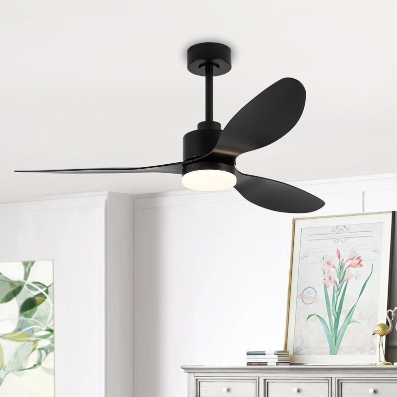 loritta 52'' 3 - blade large indooor ceiling fan with light kit and remote, 3 led colors, 6 speed noiseless dc motor, timer